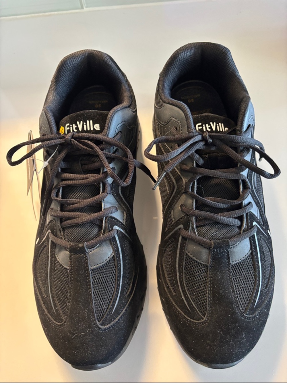 FitVille Men's Black Athletic Walking Shoes